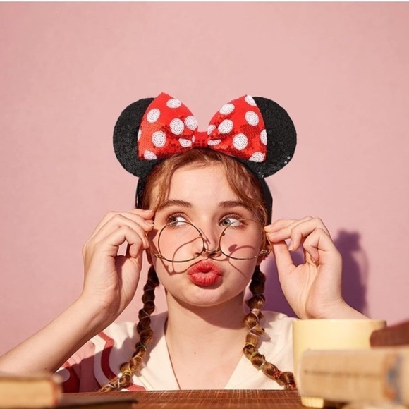 ETLUK Accessories - ETLUK Mouse Ears Headbands, 2 PCS Black Red Bow Headband, Classic Shinny Bow Cut